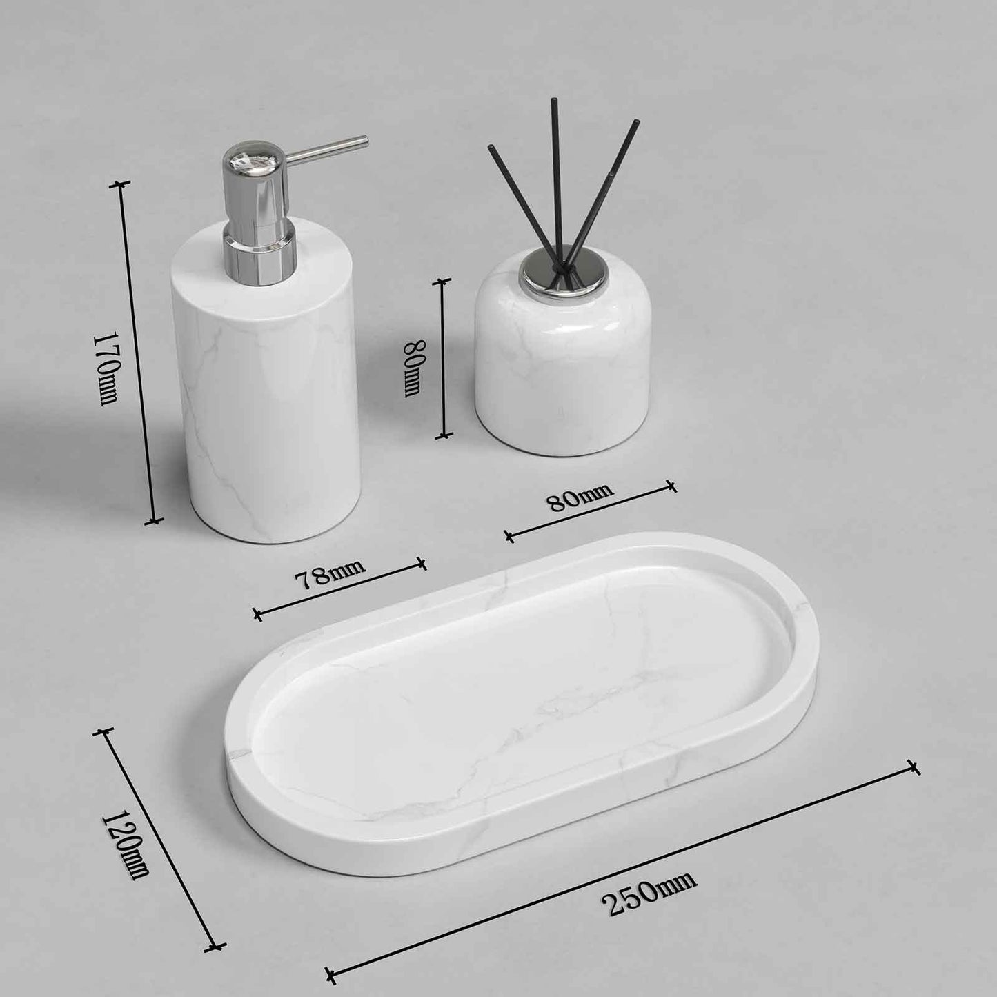 Luxury Light Jazz White Marble Bathroom Suite, including Hand Sanitizer Bottle, Jewelry Storage Basket and Tray Set