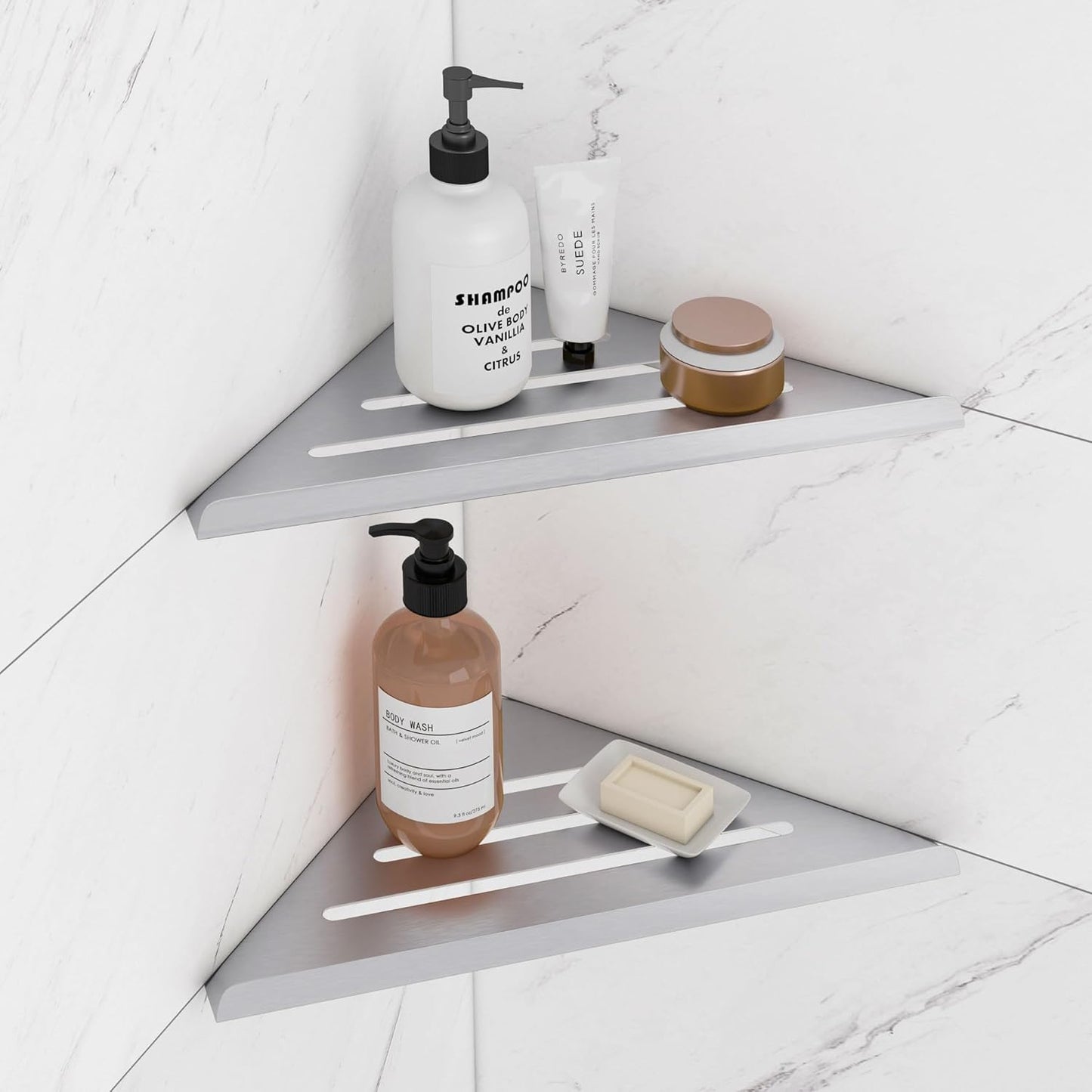2-Pack Modern Stainless Steel Shower Caddy, 2-Shelf Corner Shelf, No Drill Shower Organizer