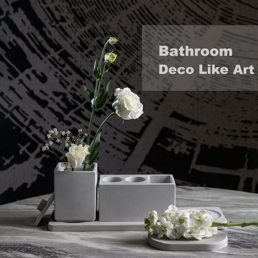 Bathroom Accessory Set Grey, Diatomite, Bathroom Accessories Countertop Complete with Electric Toothbrush Holders, Soap Dish Set