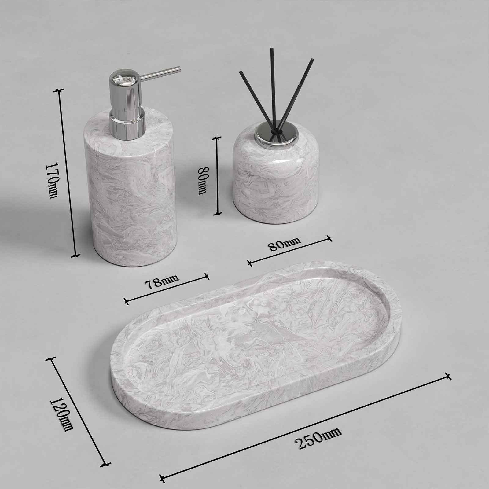 Luxury Light Jazz GreyMarble Bathroom Suite, including Hand Sanitizer Bottle, Jewelry Storage Basket and Tray Set