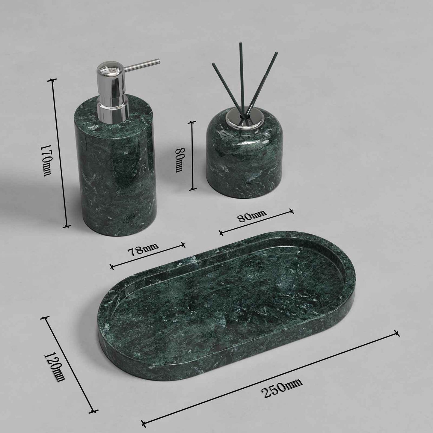 Luxury Light Jazz Green Marble Bathroom Suite, including Hand Sanitizer Bottle, Jewelry Storage Basket and Tray Set