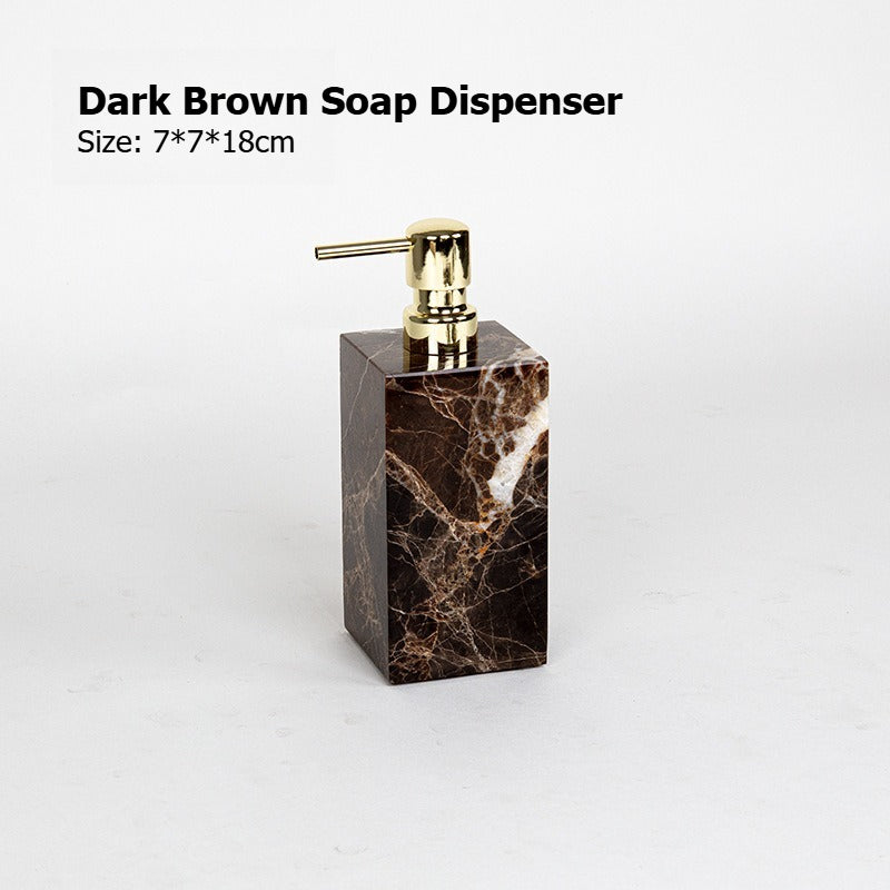 AUSAULAC Luxury Marble Bathroom Set - Soap Dispenser, Tissue Box & Tray | Light Luxury Hotel Style Dark Brown