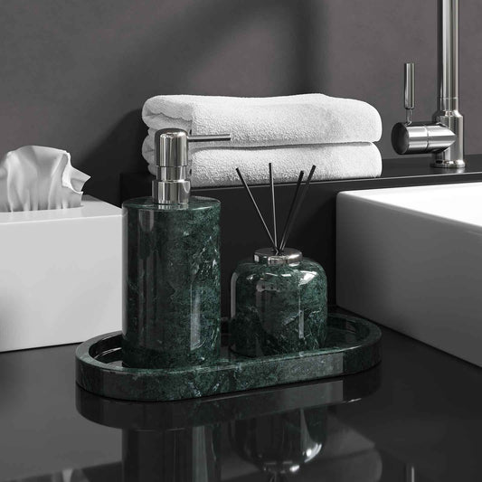 Luxury Light Jazz Green Marble Bathroom Suite, including Hand Sanitizer Bottle, Jewelry Storage Basket and Tray Set