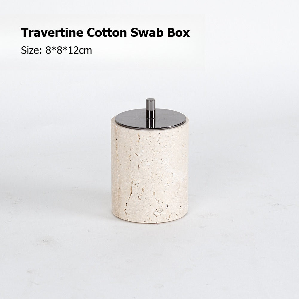 AUSAULAC Luxury Natural Travertine  Bathroom Set - Soap Dispenser, Tissue Box & Tray | Light Luxury Hotel Style