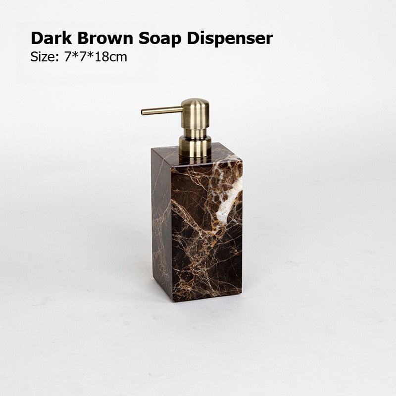 AUSAULAC Luxury Marble Bathroom Set - Soap Dispenser, Tissue Box & Tray | Light Luxury Hotel Style Dark Brown