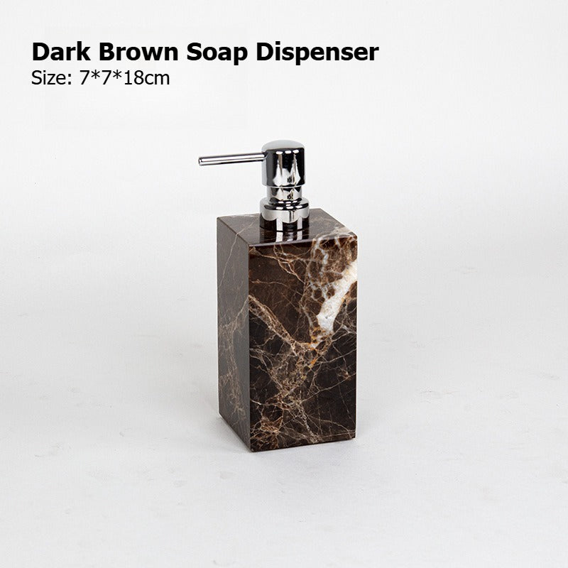 AUSAULAC Luxury Marble Bathroom Set - Soap Dispenser, Tissue Box & Tray | Light Luxury Hotel Style Dark Brown