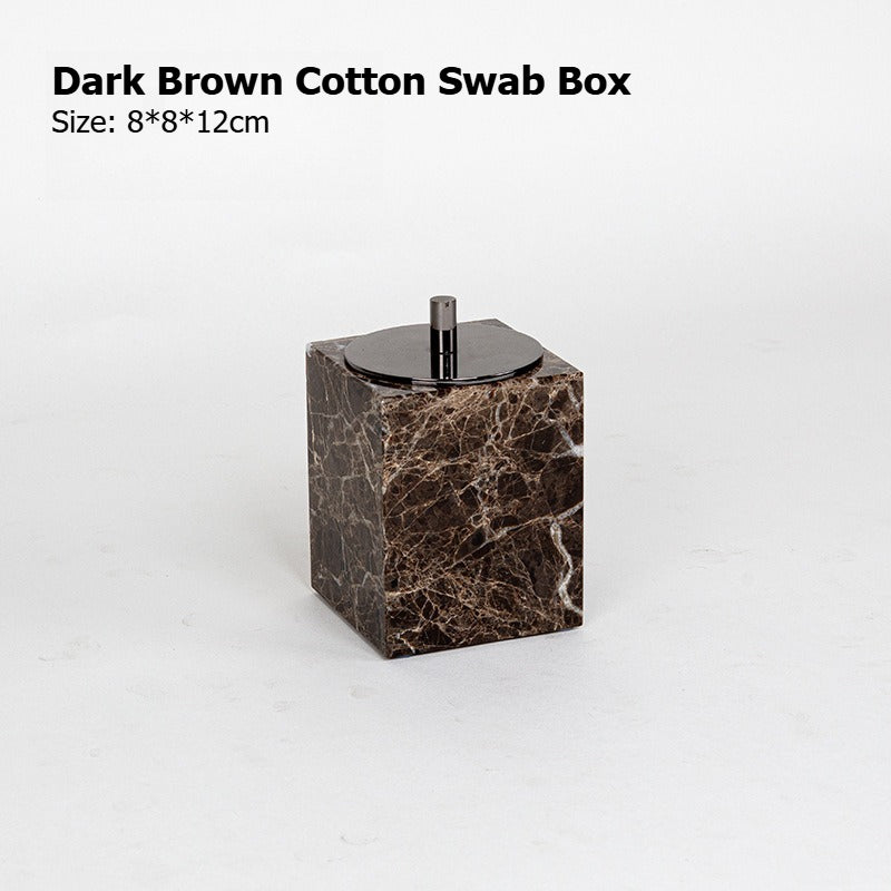 AUSAULAC Luxury Marble Bathroom Set - Soap Dispenser, Tissue Box & Tray | Light Luxury Hotel Style Dark Brown