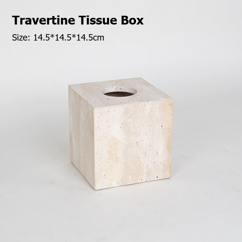 AUSAULAC Luxury Natural Travertine  Bathroom Set - Soap Dispenser, Tissue Box & Tray | Light Luxury Hotel Style