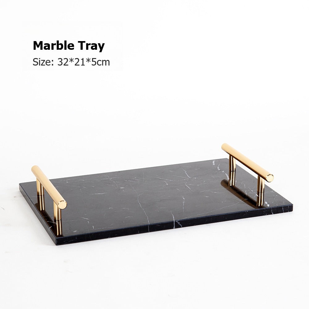 AUSAULAC Luxury Marble Bathroom Set - Soap Dispenser, Tissue Box & Tray | Light Luxury Hotel Style