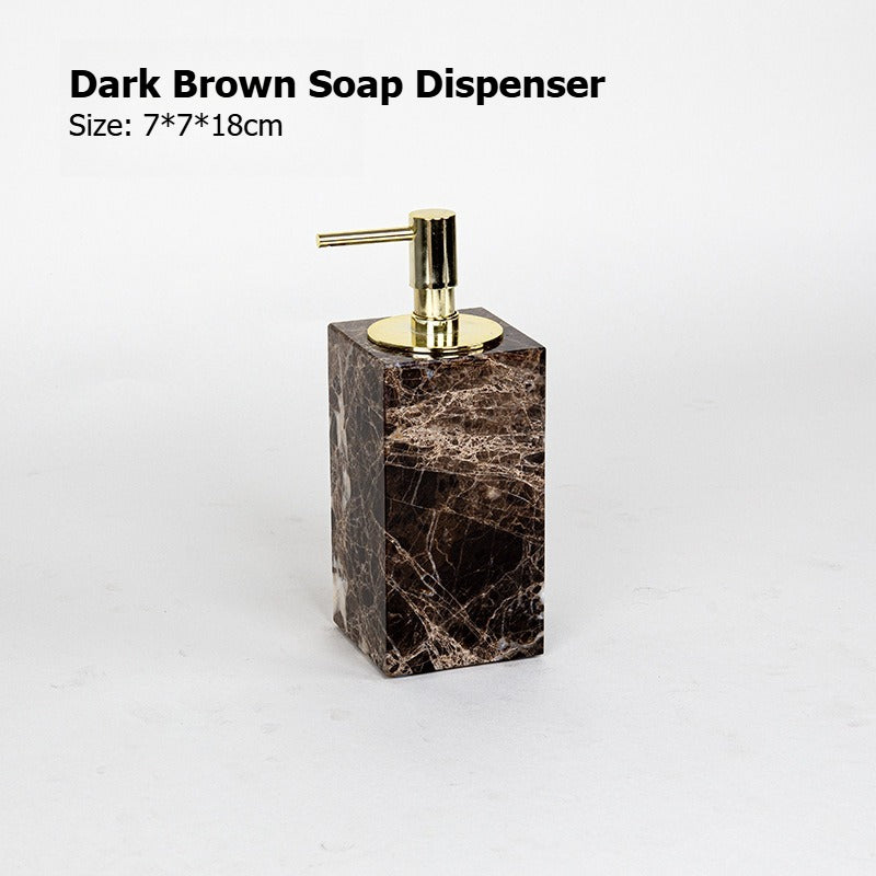 AUSAULAC Luxury Marble Bathroom Set - Soap Dispenser, Tissue Box & Tray | Light Luxury Hotel Style Dark Brown