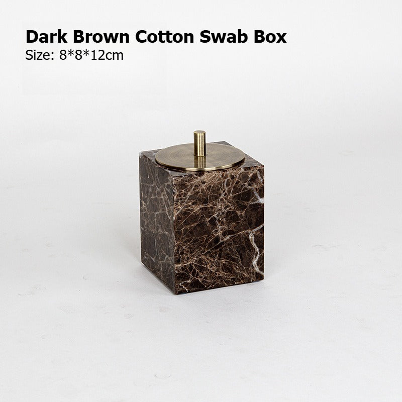 AUSAULAC Luxury Marble Bathroom Set - Soap Dispenser, Tissue Box & Tray | Light Luxury Hotel Style Dark Brown