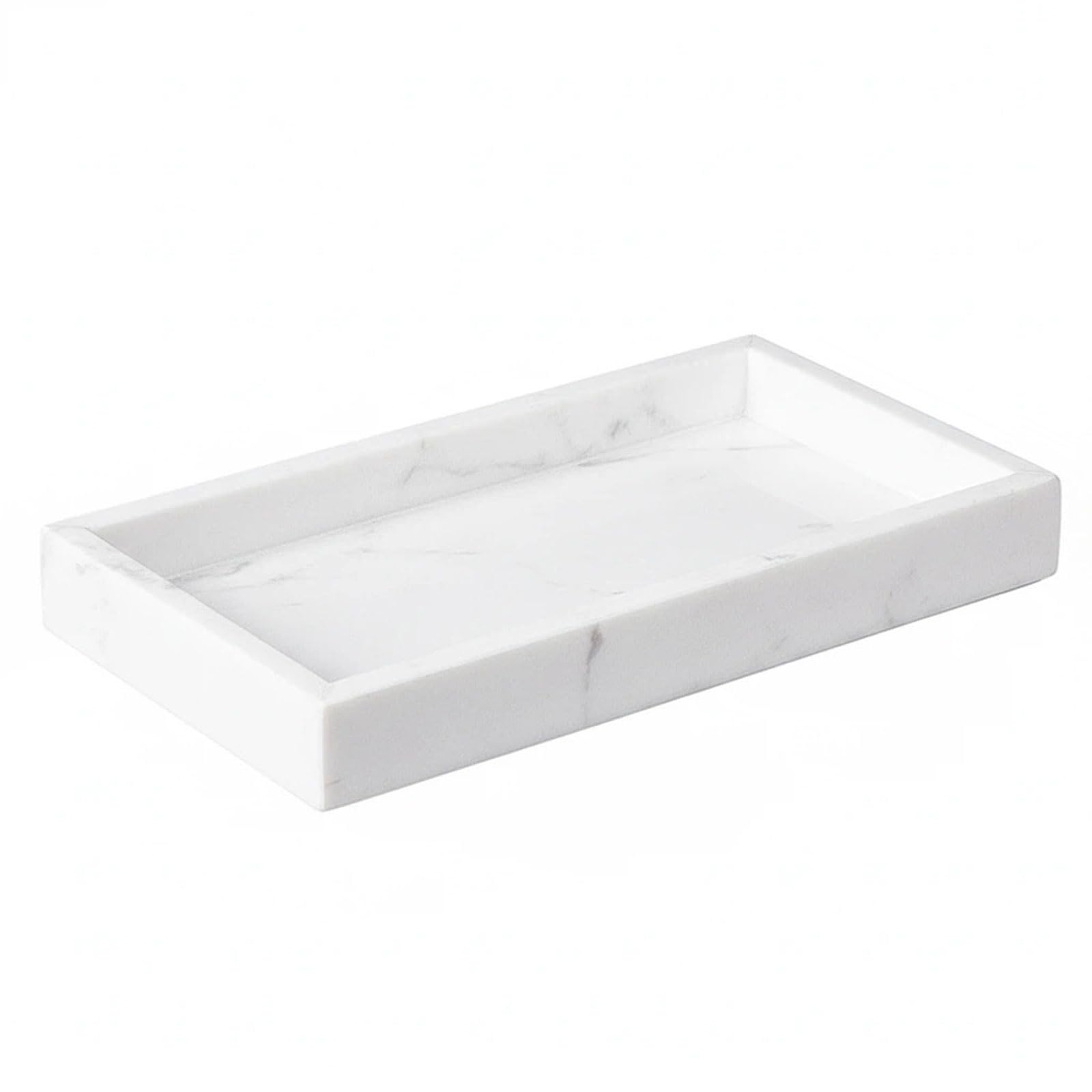 Natural Marble Tray Heavyweight Stone Vanity Tray for Bathroom Countertop, Coffee Table & Dresser - Handcrafted Rectangular Organizer (White, 9.84" x 4.72" x 1.18")
