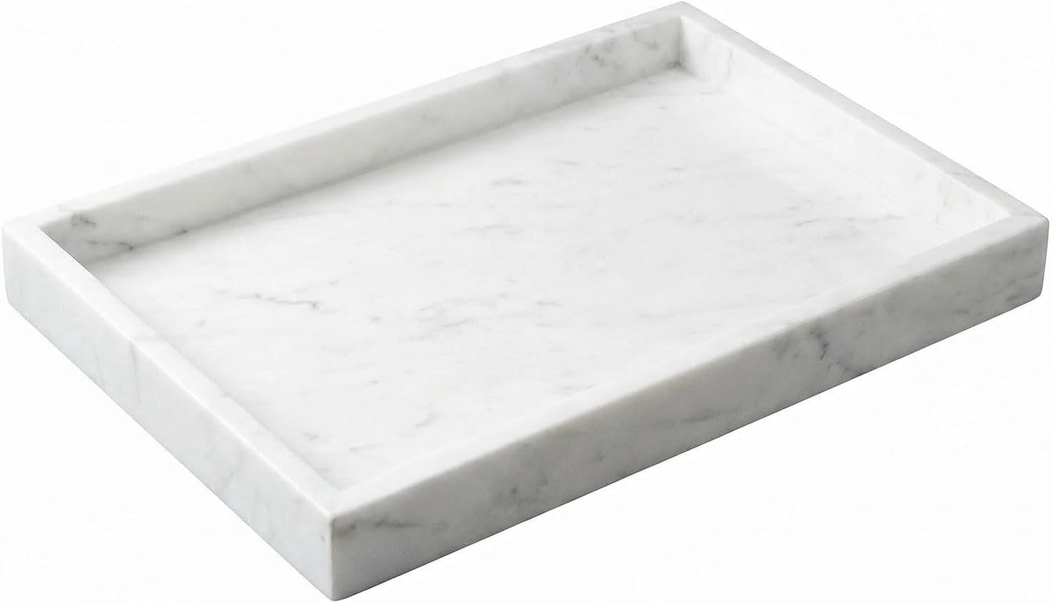 Natural Marble Tray Heavyweight Stone Vanity Tray for Bathroom Countertop, Coffee Table & Dresser - Handcrafted Rectangular Organizer (White X, 12" x 8" x 1.2")