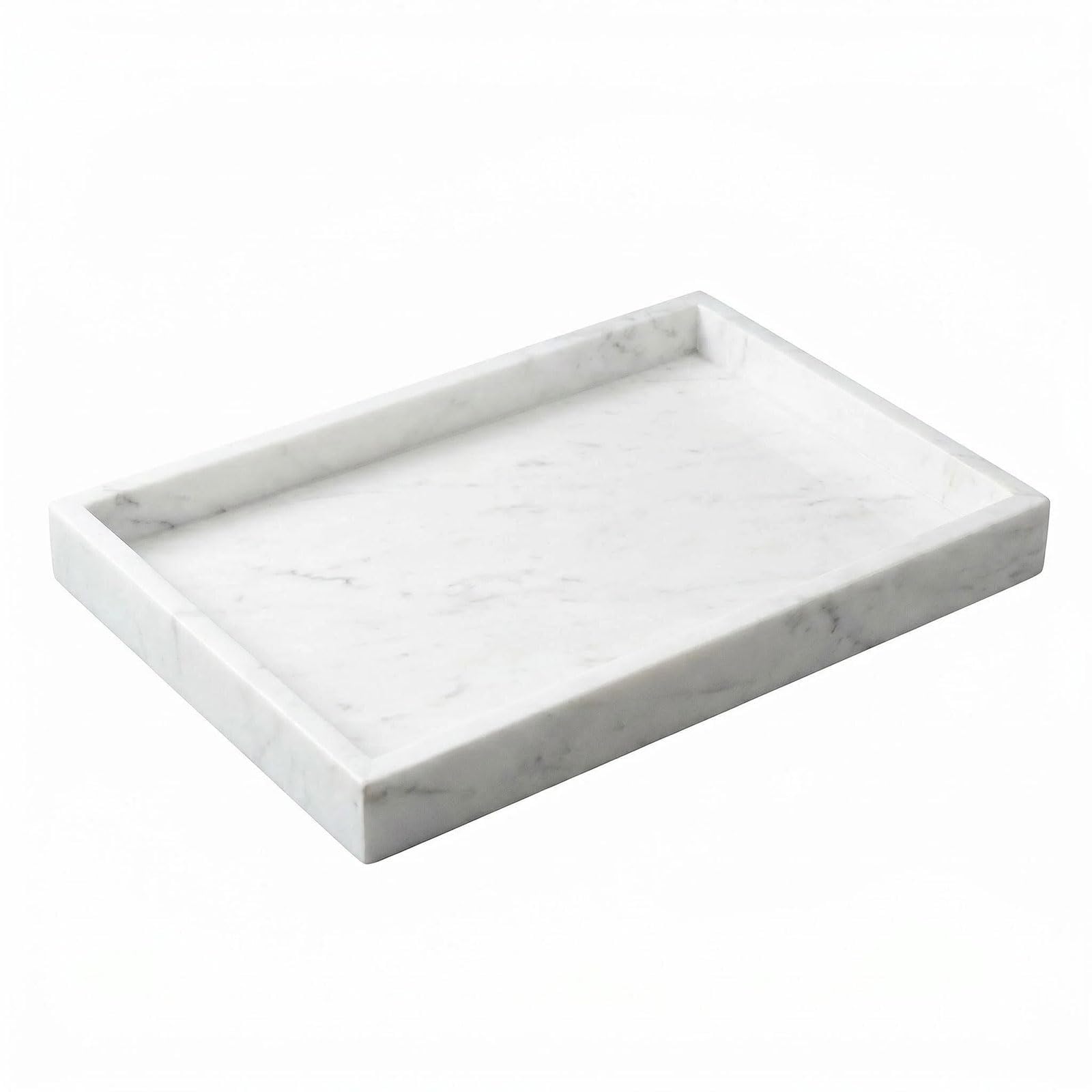 Natural Marble Tray Heavyweight Stone Vanity Tray for Bathroom Countertop, Coffee Table & Dresser - Handcrafted Rectangular Organizer (White, 9.84" x 4.72" x 1.18")