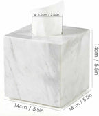 Natural Marble Tissue Box Cover - Square Facial Tissue Holder for Bathroom Vanity, Living Room & Office - Heavyweight Stone Cover fits Standard Cube Boxes, 5.5x5.5in (White)