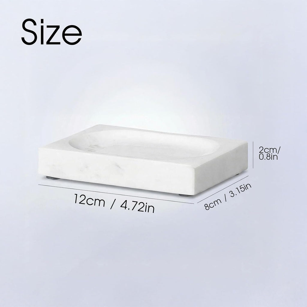 Natural Marble Soap Dish - 1.1lb Heavyweight Solid Base Soap Holder for Bathroom Vanity & Kitchen Sink - Non-Slip Handcrafted Stone Tray Shields Countertop Surfaces (White)