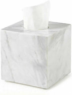 Natural Marble Tissue Box Cover - Square Facial Tissue Holder for Bathroom Vanity, Living Room & Office - Heavyweight Stone Cover fits Standard Cube Boxes, 5.5x5.5in (White)