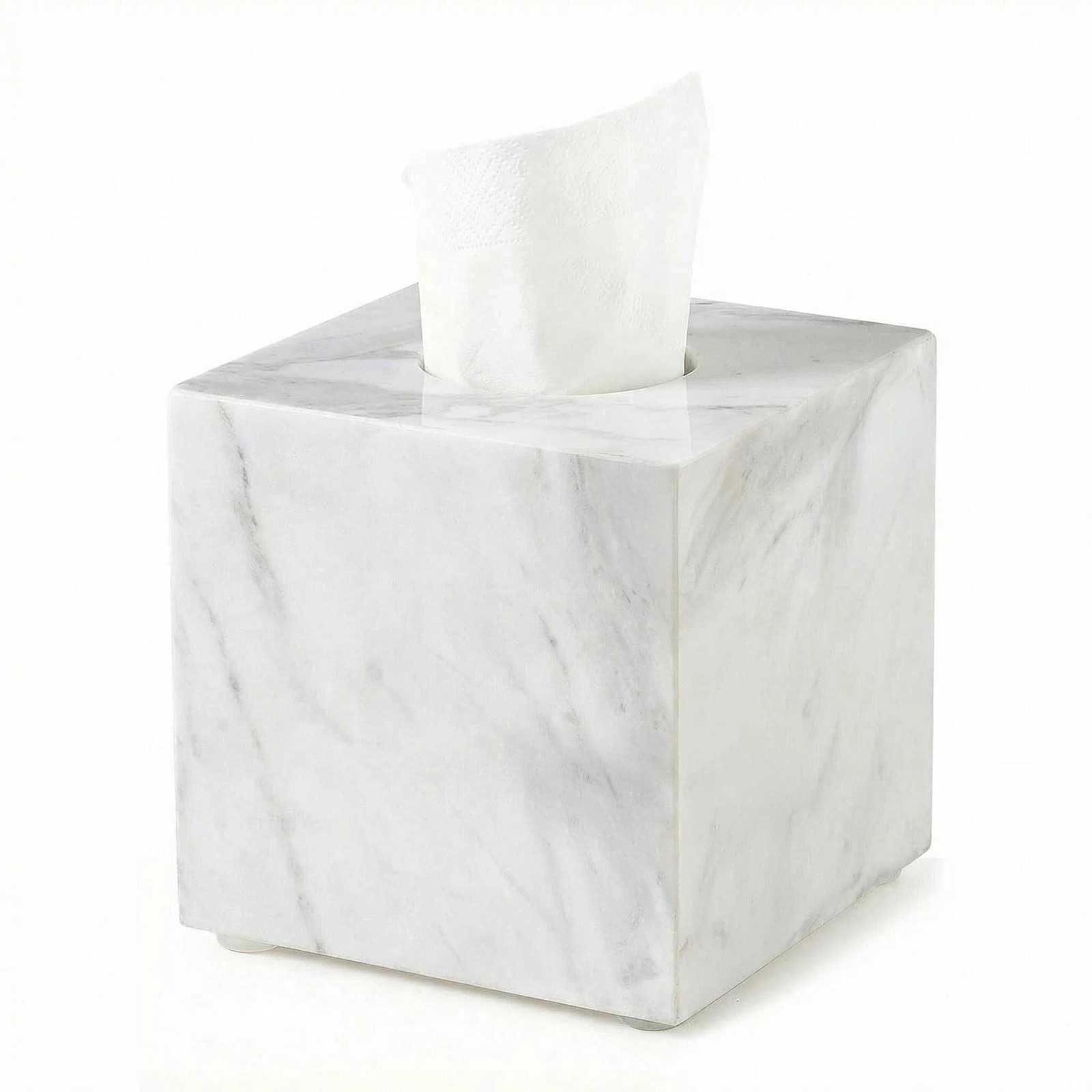 Natural Marble Tissue Box Cover - Square Facial Tissue Holder for Bathroom Vanity, Living Room & Office - Heavyweight Stone Cover fits Standard Cube Boxes, 5.5x5.5in (Gray)