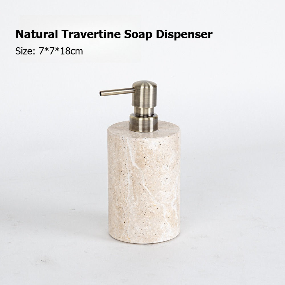 AUSAULAC Luxury Natural Travertine  Bathroom Set - Soap Dispenser, Tissue Box & Tray | Light Luxury Hotel Style