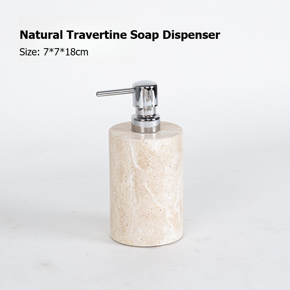 AUSAULAC Luxury Natural Travertine  Bathroom Set - Soap Dispenser, Tissue Box & Tray | Light Luxury Hotel Style
