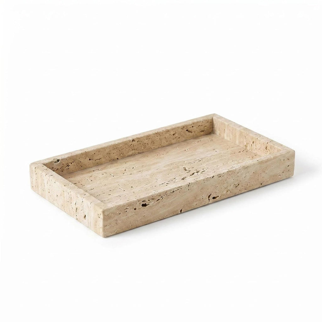 Natural Marble Tray Heavyweight Stone Vanity Tray for Bathroom Countertop, Coffee Table & Dresser - Handcrafted Rectangular Organizer (Coffee, 9.84" x 4.72" x 1.18")