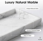 Natural Marble Tray Heavyweight Stone Vanity Tray for Bathroom Countertop, Coffee Table & Dresser - Handcrafted Rectangular Organizer (White, 9.84" x 4.72" x 1.18")