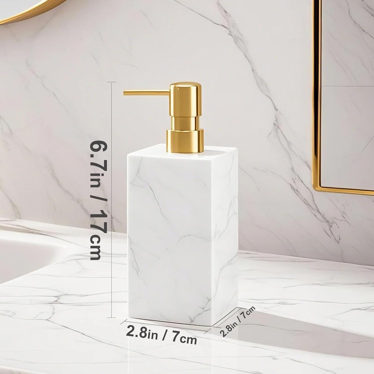 AUSAULAC Real Natural Marble Soap Dispenser with Stainless Steel Pump Decorative Liquid Hand Soap Bottle for Kitchen Bathroom, Compatible with Lotion, Dish Soap Shower Gel (White 1 Set)