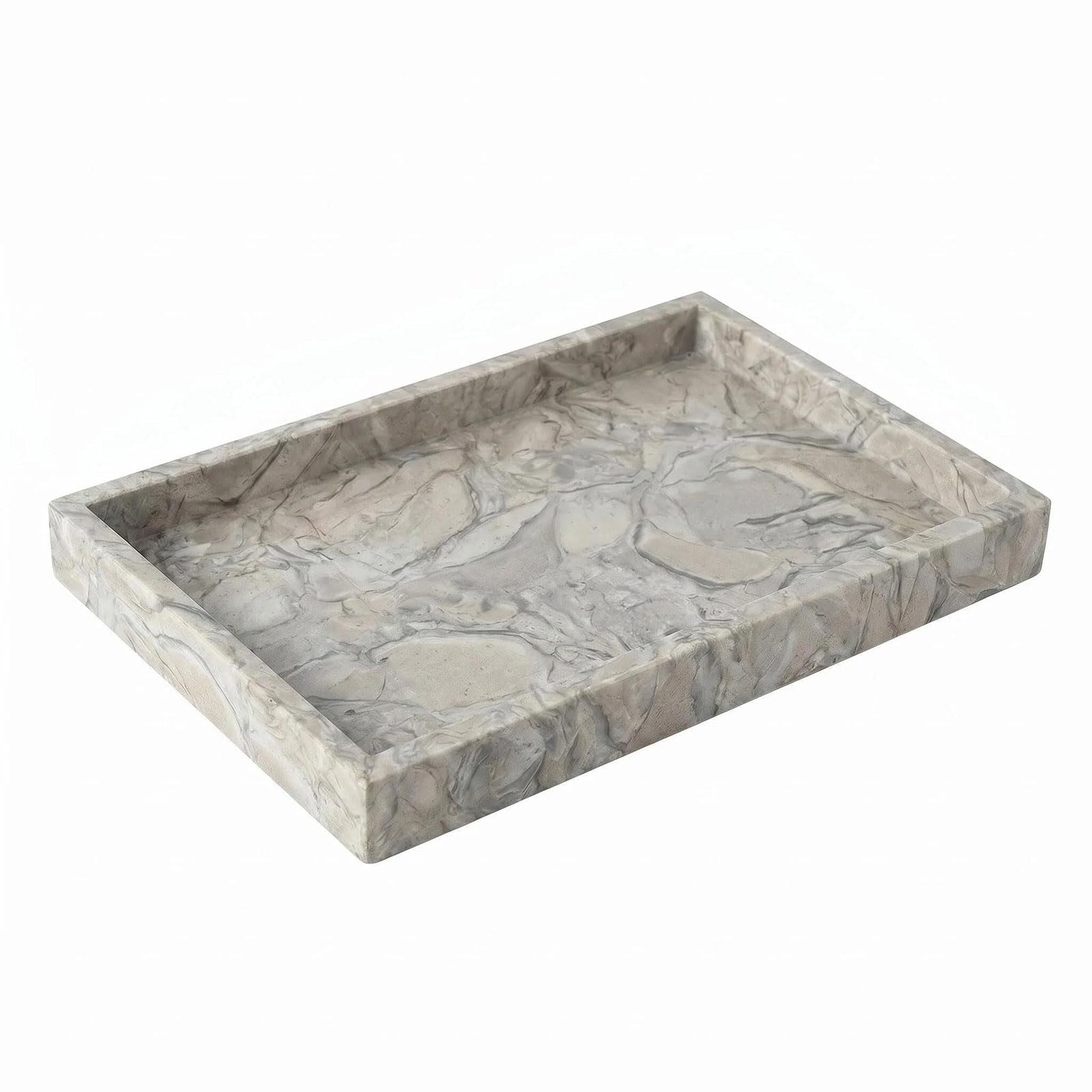 Natural Marble Tray Heavyweight Stone Vanity Tray for Bathroom Countertop, Coffee Table & Dresser - Handcrafted Rectangular Organizer (Gray, 9.84" x 4.72" x 1.18")