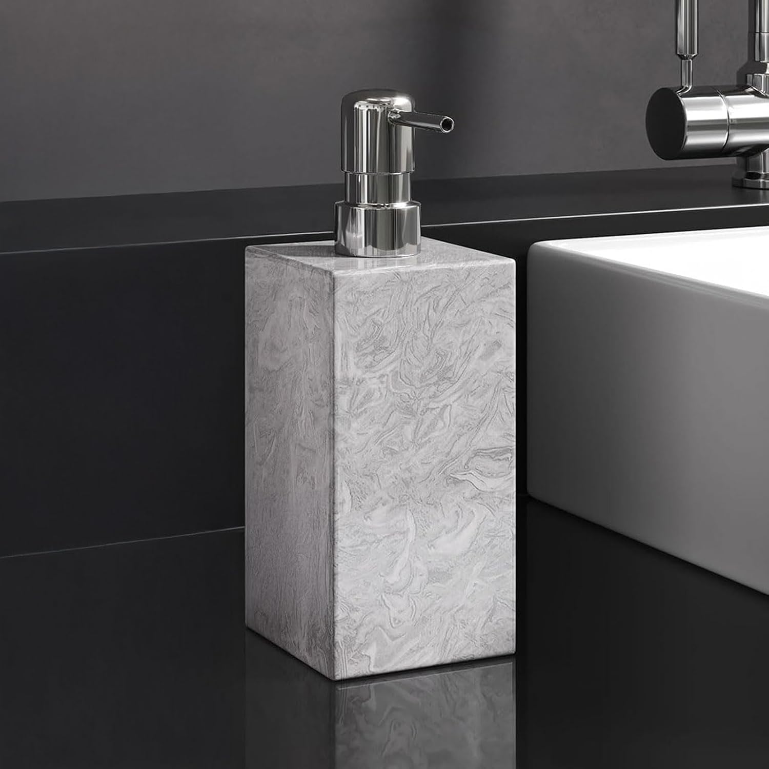 AUSAULAC Real Natural Marble Soap Dispenser with Stainless Steel Pump Decorative Liquid Hand Soap Bottle for Kitchen Bathroom, Compatible with Lotion, Dish Soap Shower Gel (White 1 Set)