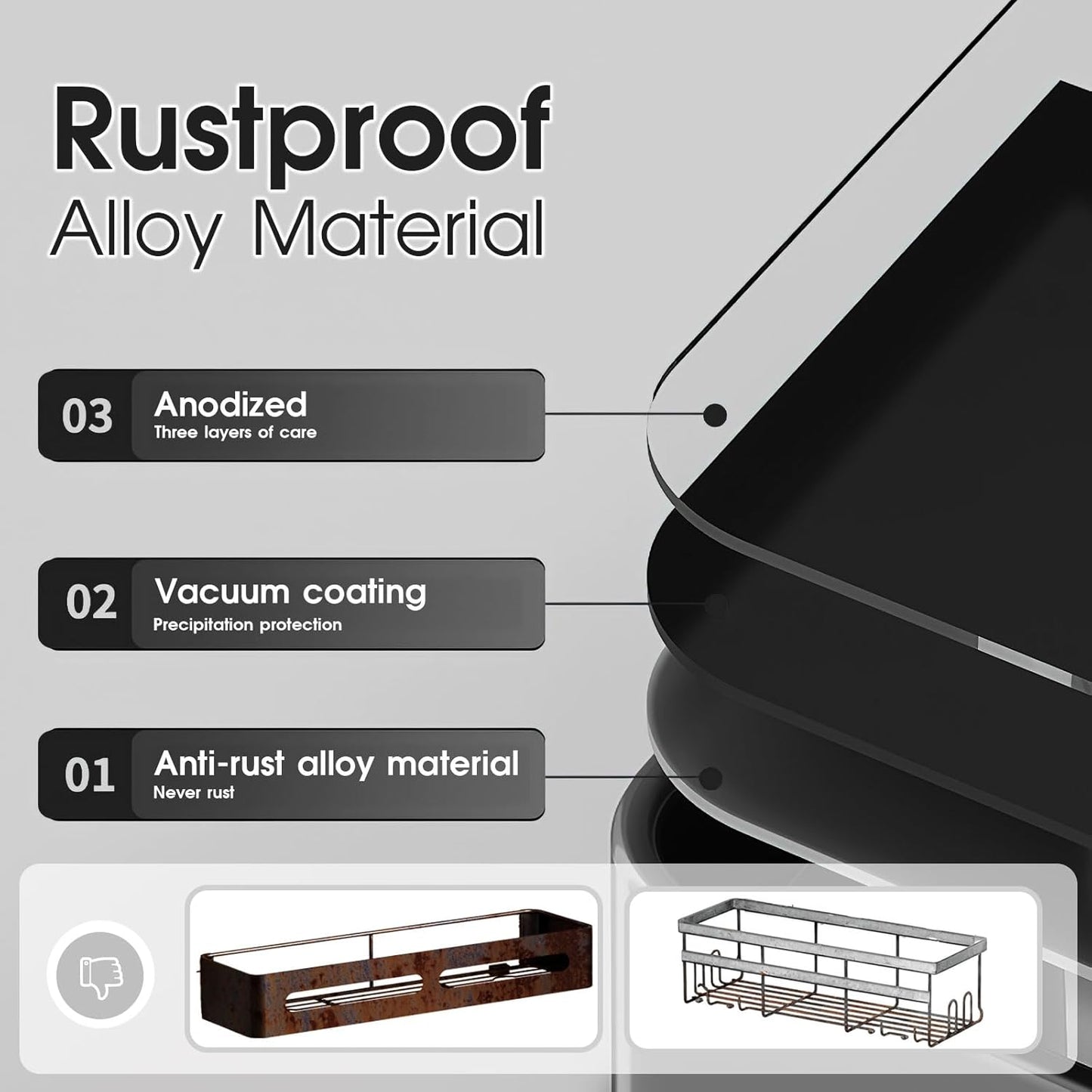 Shower Caddy, Max Size 15.7 Inches,Won't Fall Off Shower Organizer, Rustproof Shower Shelves with Ultra Large Capacity, No Drill Shower Shelf with 5 Movable Hooks (Morden White 2 layer)