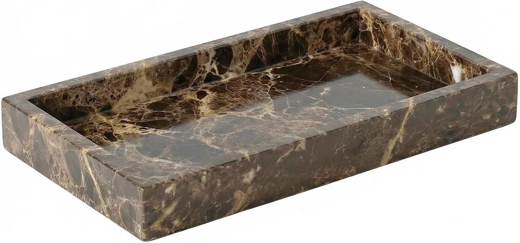 Natural Marble Tray Heavyweight Stone Vanity Tray for Bathroom Countertop, Coffee Table & Dresser - Handcrafted Rectangular Organizer (Coffee, 9.84" x 4.72" x 1.18")