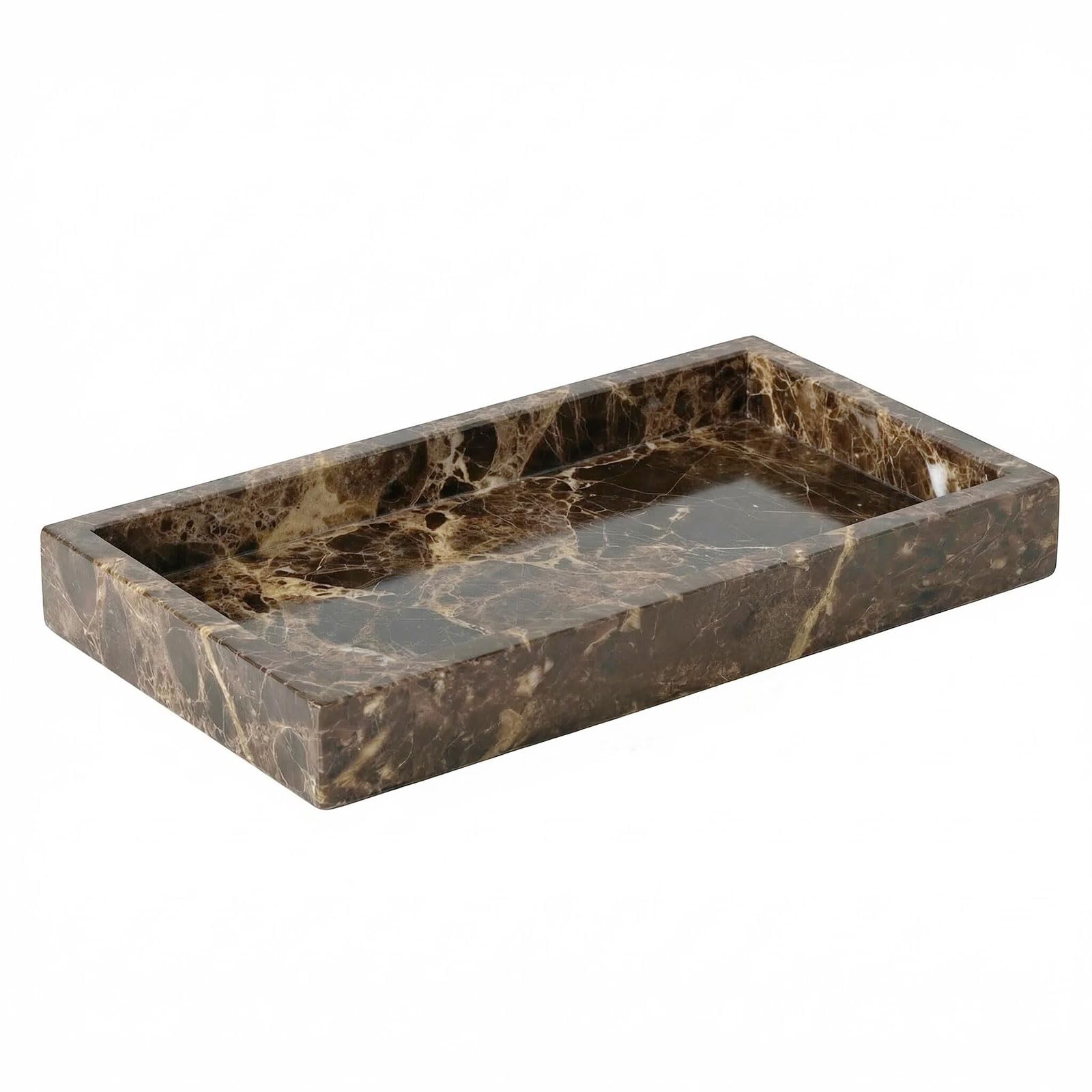 Natural Marble Tray Heavyweight Stone Vanity Tray for Bathroom Countertop, Coffee Table & Dresser - Handcrafted Rectangular Organizer (White, 9.84" x 4.72" x 1.18")