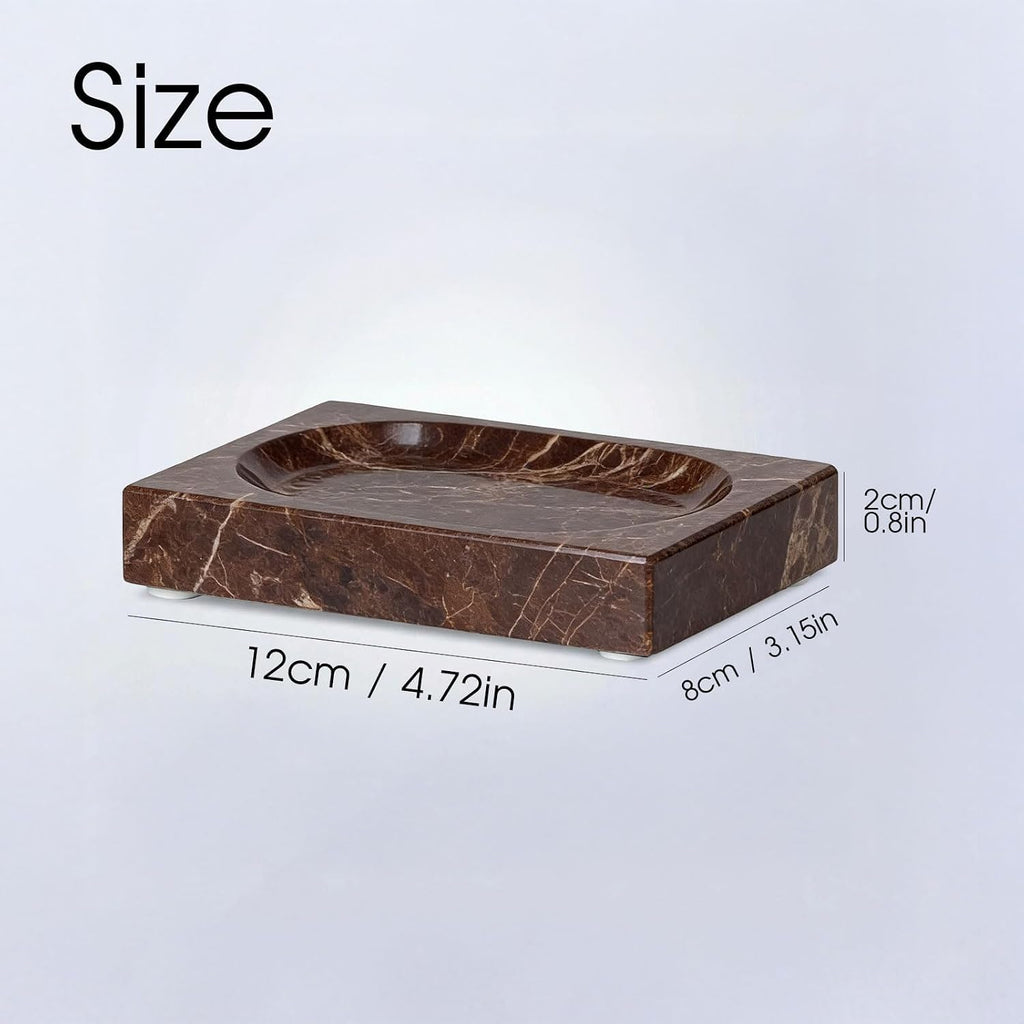 Natural Marble Soap Dish - 1.1lb Heavyweight Solid Base Soap Holder for Bathroom Vanity & Kitchen Sink - Non-Slip Handcrafted Stone Tray Shields Countertop Surfaces (Coffee)