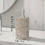 2 Set Real Natural Marble Soap Dispenser with Stainless Steel Pump – Decorative Liquid Hand Soap Bottle for Kitchen & Bathroom, Compatible with Lotion, Dish Soap & Shower Gel (Grey)