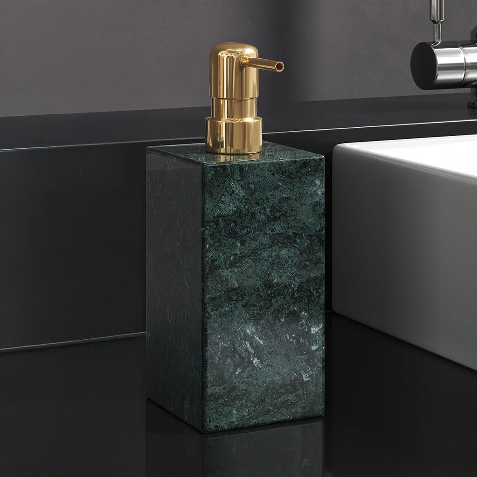 2 Pack Real Natural Marble Soap Dispenser with Stainless Steel Pump Decorative Liquid Hand Soap Bottle for Kitchen Bathroom, Compatible with Lotion, Dish Soap Shower Gel (White 2 Set)