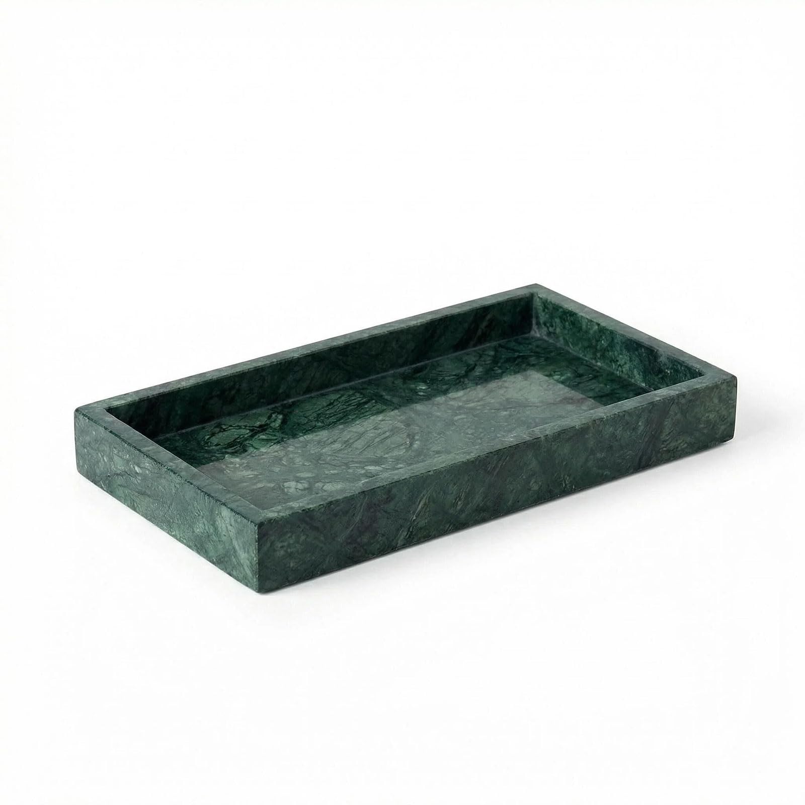 Natural Marble Tray Heavyweight Stone Vanity Tray for Bathroom Countertop, Coffee Table & Dresser - Handcrafted Rectangular Organizer (Green X, 12" x 8" x 1.2")