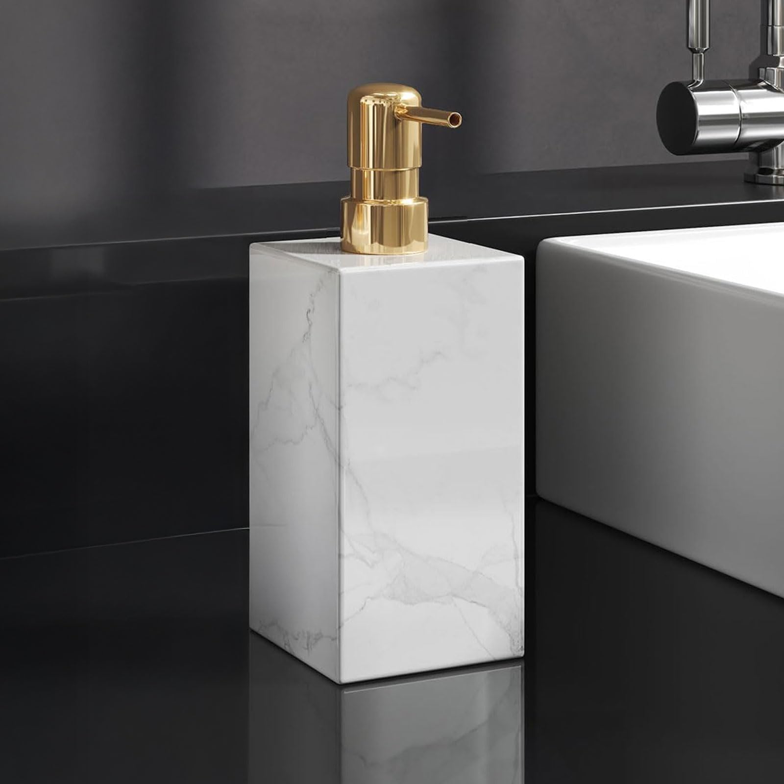 2 Pack Real Natural Marble Soap Dispenser with Stainless Steel Pump Decorative Liquid Hand Soap Bottle for Kitchen Bathroom, Compatible with Lotion, Dish Soap Shower Gel (Brown 2 Set)