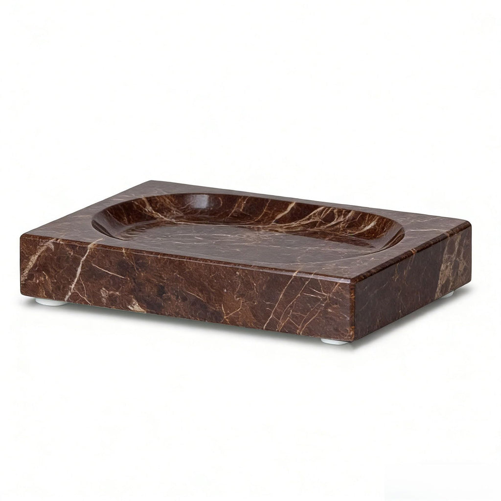 Natural Marble Soap Dish - 1.1lb Heavyweight Solid Base Soap Holder for Bathroom Vanity & Kitchen Sink - Non-Slip Handcrafted Stone Tray Shields Countertop Surfaces (Coffee)