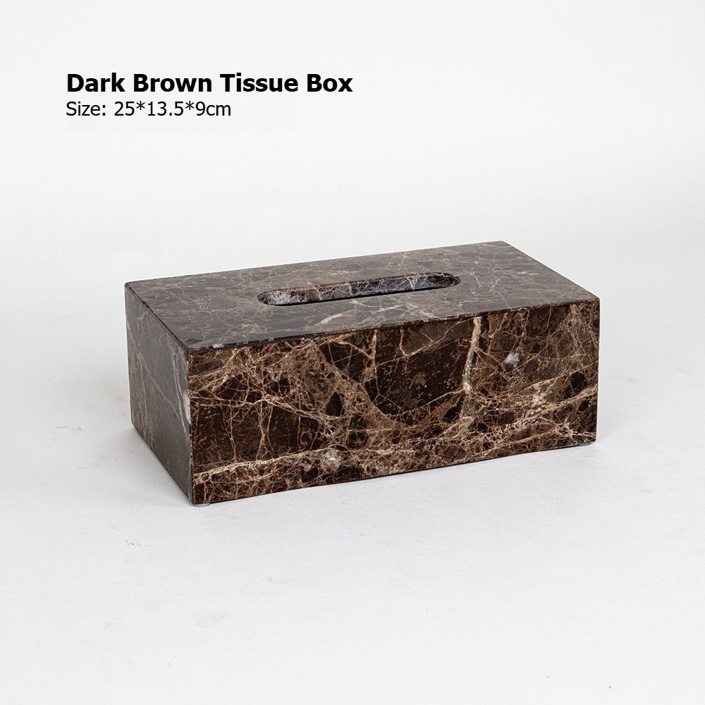 AUSAULAC Luxury Marble Bathroom Set - Soap Dispenser, Tissue Box & Tray | Light Luxury Hotel Style Dark Brown