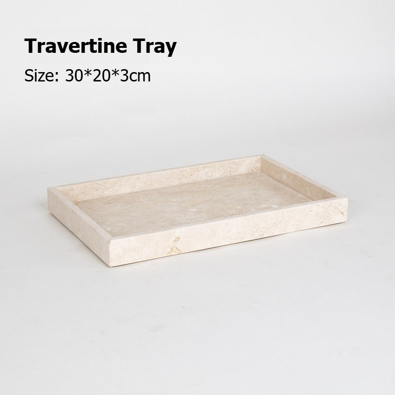 AUSAULAC Luxury Natural Travertine  Bathroom Set - Soap Dispenser, Tissue Box & Tray | Light Luxury Hotel Style
