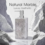 2 Set Real Natural Marble Soap Dispenser with Stainless Steel Pump – Decorative Liquid Hand Soap Bottle for Kitchen & Bathroom, Compatible with Lotion, Dish Soap & Shower Gel (Grey)