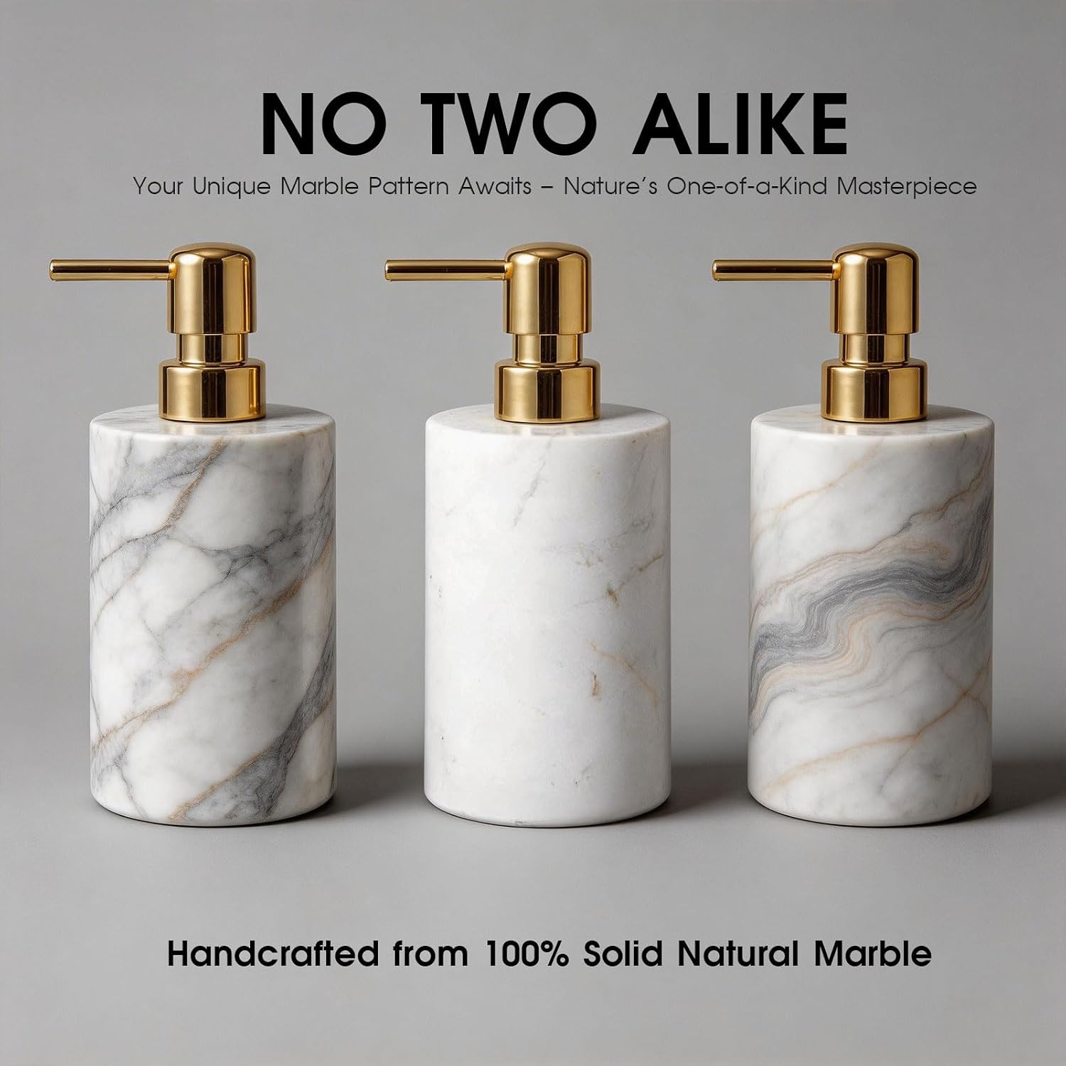 Marble Soap Dispenser, Hand Soap Dispenser for Bathroom Kitchen Countertop - Lotion and Liquid Soap Dispenser (1, White)
