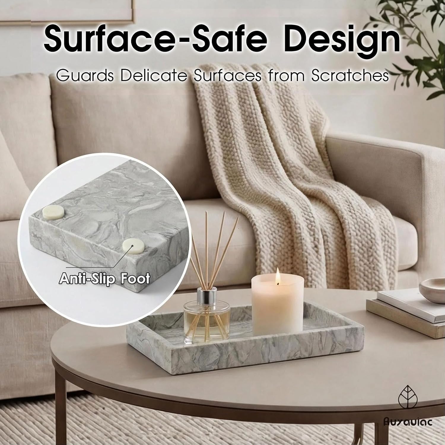 Natural Marble Tray Heavyweight Stone Vanity Tray for Bathroom Countertop, Coffee Table & Dresser - Handcrafted Rectangular Organizer (Gray, 9.84" x 4.72" x 1.18")