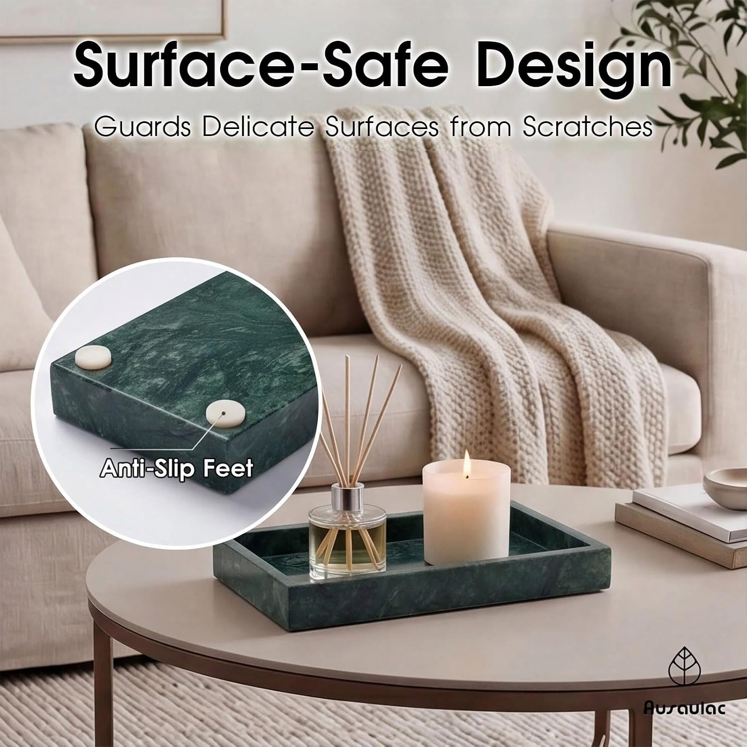 Natural Marble Tray Heavyweight Stone Vanity Tray for Bathroom Countertop, Coffee Table & Dresser - Handcrafted Rectangular Organizer (Green, 9.84" x 4.72" x 1.18")