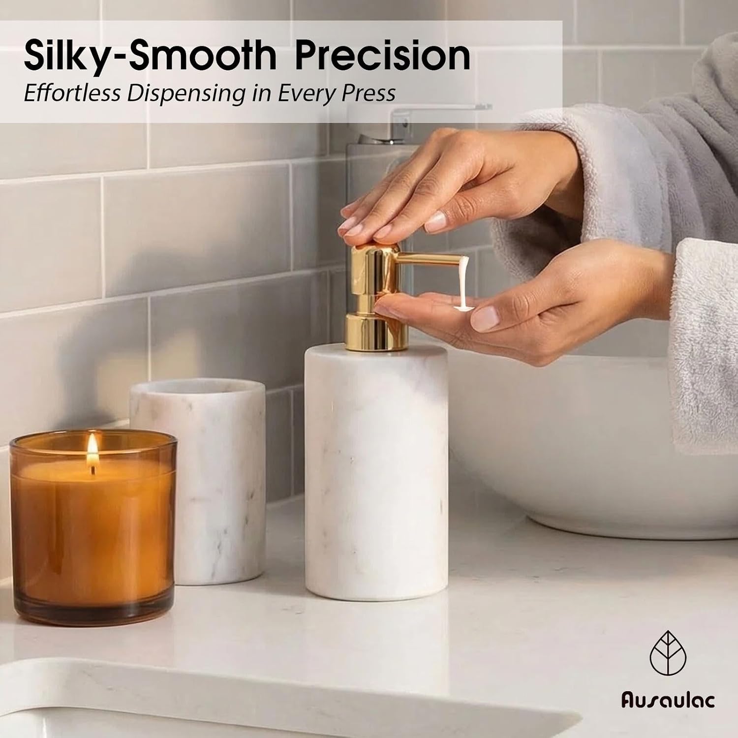 Marble Soap Dispenser, Hand Soap Dispenser for Bathroom Kitchen Countertop - Lotion and Liquid Soap Dispenser (1, White)