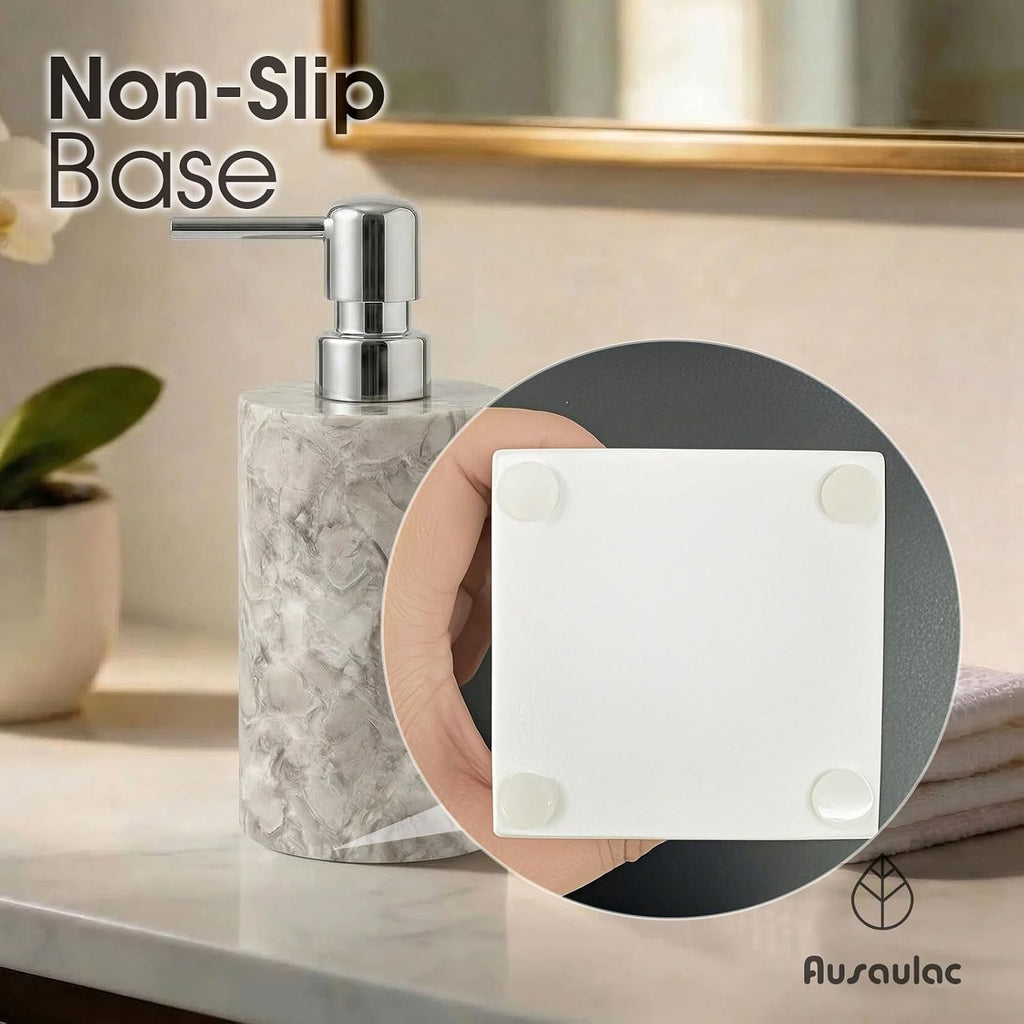 Marble Soap Dispenser, Hand Soap Dispenser for Bathroom Kitchen Countertop - Lotion and Liquid Soap Dispenser (1, Grey)