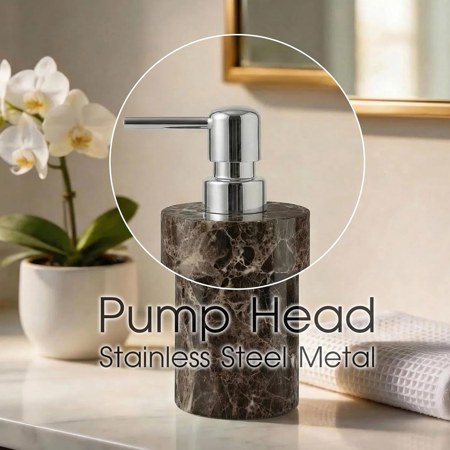 Marble Soap Dispenser, Hand Soap Dispenser for Bathroom Kitchen Countertop - Lotion and Liquid Soap Dispenser (1, Coffee)