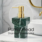 2 Set Real Natural Marble Soap Dispenser with Stainless Steel Pump – Decorative Liquid Hand Soap Bottle for Kitchen & Bathroom, Compatible with Lotion, Dish Soap & Shower Gel (Green)