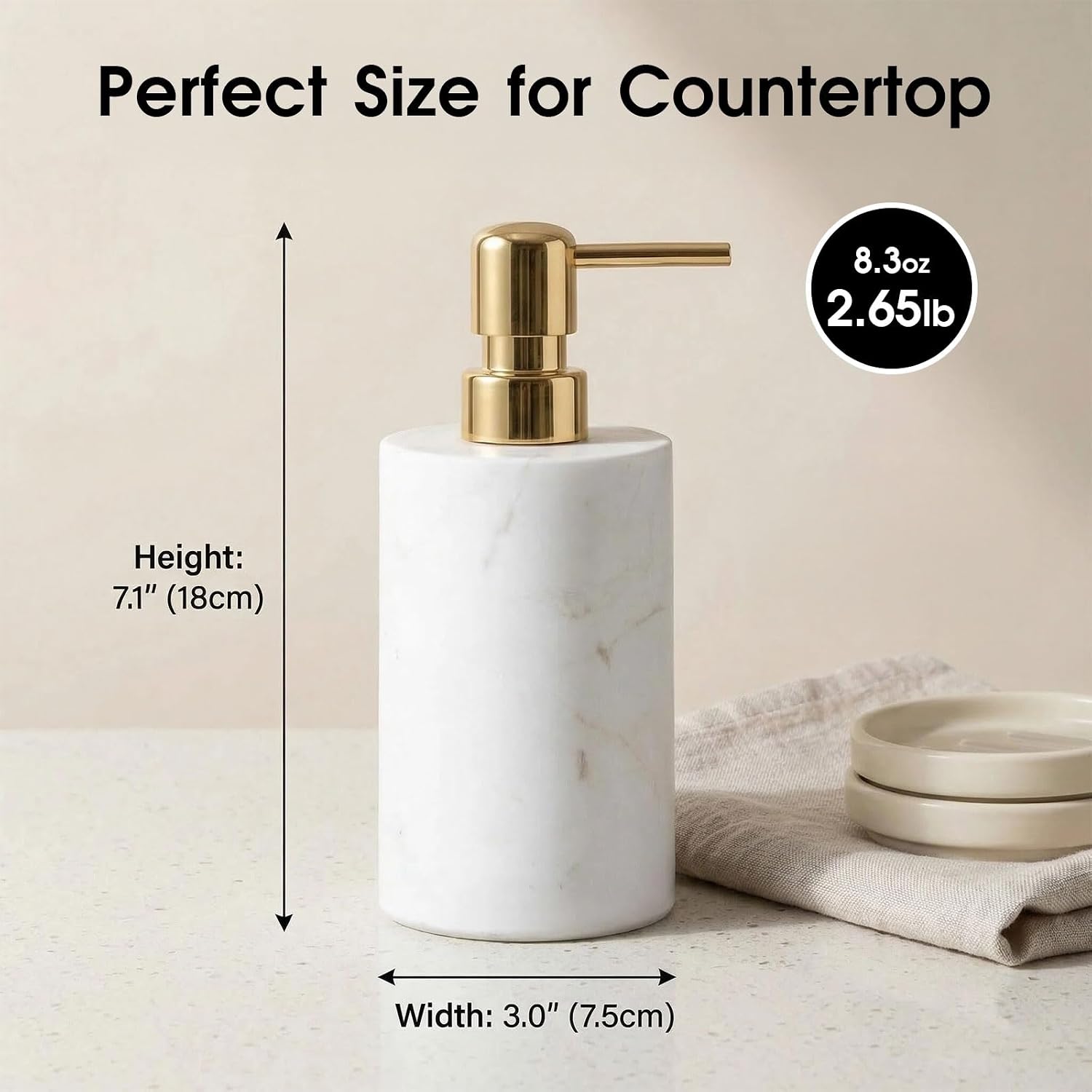 Marble Soap Dispenser, Hand Soap Dispenser for Bathroom Kitchen Countertop - Lotion and Liquid Soap Dispenser (1, White)