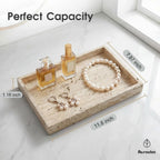Natural Travertine Tray Heavyweight Stone Vanity Tray for Bathroom Countertop, Coffee Table & Dresser - Handcrafted Rectangular Organizer (Beige X, 12" x 8" x 1.2")
